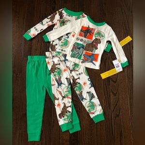 Jurassic World Boys 4T 4-Piece Green Cotton Long-Sleeves/Pants Pajama Set - NWT!